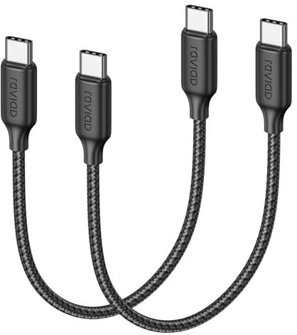 RAVIAD Cable USB C Carga Rápida 100W [2Pack 0.3M] Cable USB C a USBC PD3.0 | 5A Cable Tipo C QC3.0 Cable de Nylon Carga Rápida Tipo C para iPhone 16 15 Plus Pro Max Samsung Galaxy S24 S23 MacBook Pad