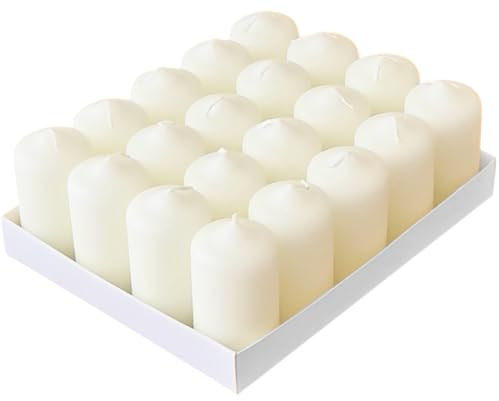 Horeca Candles - Pillar Candles - Ivory - Set of 20 Decorative Candles - Ø 4 x 7 cm (1.57 x 2.76 in) - 12 Hours Long Burning - Unscented - Dripless - Smokeless - RAL Quality