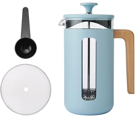 La Cafetiere Pisa Cafetière 8 Tasses en Acier Inoxydable Durable, Résistant à la Chaleur avec Poignée Élégante en Bois Naturel, Piston Polyvalent pour Café et Thé, 1 L