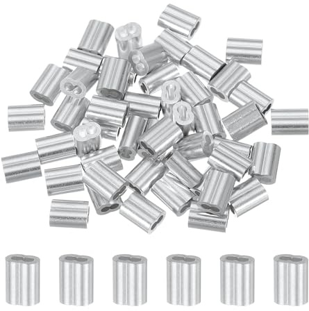 sourcing map 50Pcs Aluminum Crimping Loop Sleeve, 2.5mm 3/32 Double Ferrule Wire Crimps M2.5 Cable Crimp for Wire Rope and Cable Crimps, Clamps Line Rope End