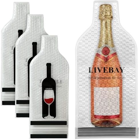 4 Bolsas Para Botellas de Vino Reutilizables - Protectores Para Botellas de Vino, Protección de Burbujas y PVC, 40×18 cm, Triple Sellado y Antifugas, para Viajes, Equipaje de Avión y Coche
