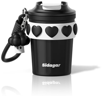 Sidagar 12 oz Travel Coffee Mug Spill Proof Leak Proof, Stainless Steel Thermal Coffee Cup with Lid, Resuable Cup for Hot and Cold, Portable Tumbler for Women, Black