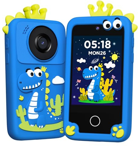 TICTIKY Cámara de teléfono inteligente para niños, regalos de cumpleaños de Navidad para niños de 3 a 10 años, teléfono celular de dinosaurio para niños, aprendizaje preescolar educativo con