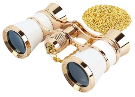 BWOFJGWH Theater Binoculars, Mini Binoculars, Small Telescope Elegant Vintage Opera Glasses with Foldable Handle & Chain for Concert, White