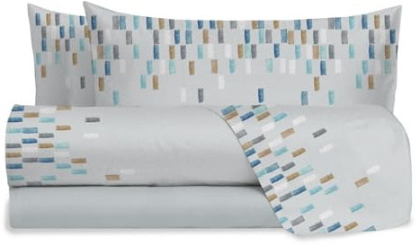 hermet Set Lenzuola Letto Matrimoniale In 100% Cotone Fantasia, Completo Letto 2 Piazze, Lenzuolo da Sopra + Lenzuolo con Angoli +2 Federe, Fedora Azzurro