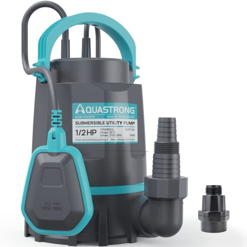 Aquastrong 1/2 HP Utility Pump 3159 GPH Submersible Water Pump with Float Switch, Draining Flooded Basement, Pool, Hot Tub, Pond, Garden Irrigation, 10ft Cord