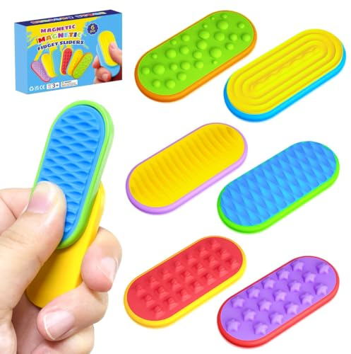 6 stycken magnetiska fidget-reglage, sensoriska leksaker för autism och ADHD | Sensoriska leksaker med 6 texturer, tyst anti-stressleksak med silikon för barn och vuxna