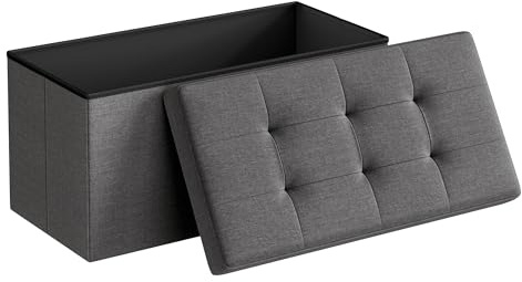 SONGMICS MAZIE Collection - 30 Inches Folding Storage Ottoman Bench, Ottoman Foot Rest, End of Bed Bench, Storage Chest, Load 660 lb, for Living Room, Bedroom, Entryway, Dark Gray ULSF47K
