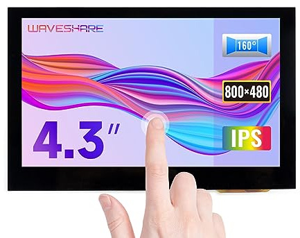 Waveshare 4.3 inch Display for Raspberry Pi 4 Capacitive Touchscreen HDMI LCD (B) 800x480 Hardware Resolution IPS Monitor Support All Raspberry Pi/ Jetson Nano/Windows 10/8.1/8/7 PC/BB Black