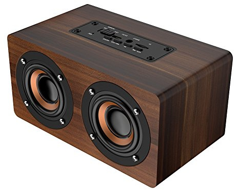 Bewinner Retro Wood Bluetooth-högtalare Bärbar trådlös högtalare med FM-radio HiFi-musikklocka Larm Stereo Subwoofer Stöd Handsfree-samtal (brun träkorn)