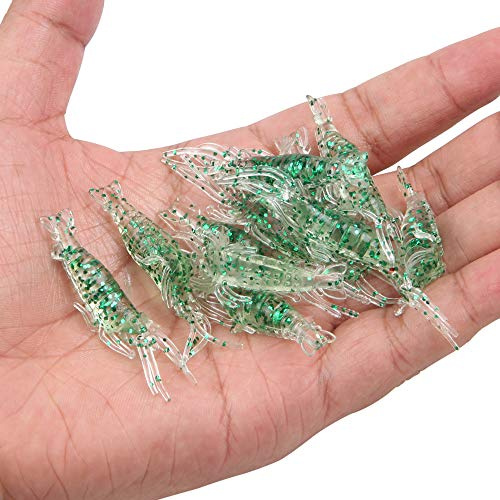 Soft Shrimp Lure Baits, 20pcs Artificial Shrimp Baits Glow Fishing Lures 5cm Silicone Prawn Shrimps Kit for Bass Crappie Walleye Trout Saltwater Freshwater Fishing