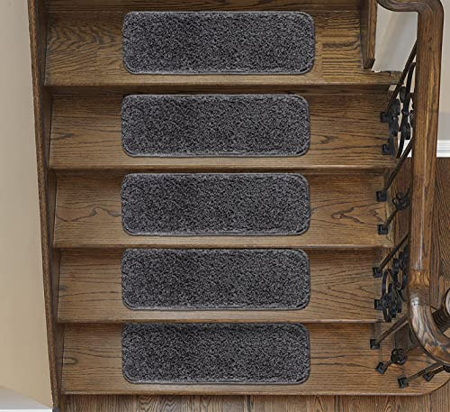 emmahome Soft Shaggy Carpet Stair Treads NON-SLIP MACHINE WASHABLE Mats/Rugs, Indoor 22x67cm, 30mm Thickness and 100% Increased Yarn (Fume, 15)