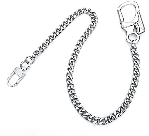 Ahiller Biker Wallet Chain, Heavy Duty Pocket Chain with Carabiner Clip, Men Chains for Key, Jean, Pant, Purse and Handbag (BKL-silver,1p)