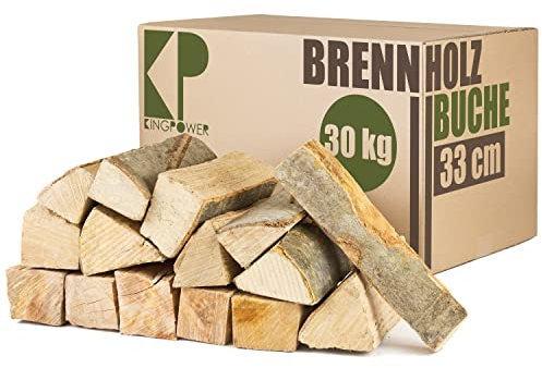 Leña Madera 30 kg para Estufa y Chimenea Brasero Parrilla Cesta de Fuego Troncos de Madera de Haya 25 cm o 33 cm Kingpower, Longitud:33 cm