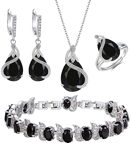 Ever Faith Women's Jewellery Set Black Silver-Tone
