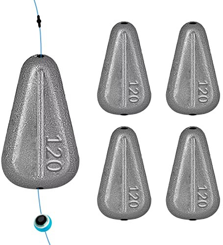 THKFISH Angelzubehör Set Gewichte Angeln Sinker No Roll Sinkers Bleigewichte No Snag Flache Inline-Sinker für Waller-Rigs -120G-5PCS