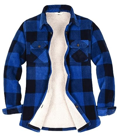 ThCreasa Womens Sherpa Fleece Lined Flannel Shirt Jacket Warm Button Up Plaid Shirt Jac (Sherpa Fleece Throughout), Sherpa Lined Blue/Black, M