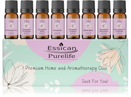 Essican Purelife Christmas Fragrance Oil Set 8 x 10ml Scented Fragrance Oils for Candle Making, Soap, Wax Melts, Humidifier Perfume Fragrance Set, Christmas Fragrance Oils Aromatherapy Oils Gifts Set