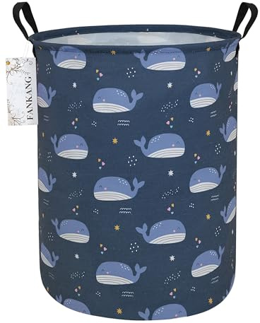 FANKANG Laundry Hamper Storage Bins Nursery Hamper Canvas Foldable with Waterproof PE Coating Large Storage Baskets for Kids Toys Room, Nursery, Home,Office, Bedroom, Clothes(Dark Blue Whale)