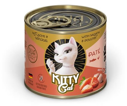 KITTY Cat Paté Salmon & Bird 6 x 200 g Comida húmeda para Gatos, sin Cereales, alimento para Gatos con taurina, Aceite de salmón y mejillón de Labios Verdes, pienso Completo con Alto Porcentaje de