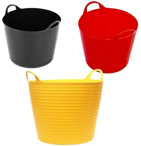 Sets of 3 or 6 Strong Robust 40 Litres Flexible Tubs Mixed Assorted Colours Multi Purpose Garden Storage Container Bucket (Set of 6 (2 X Black, 2 X Red & 2 X Yellow))