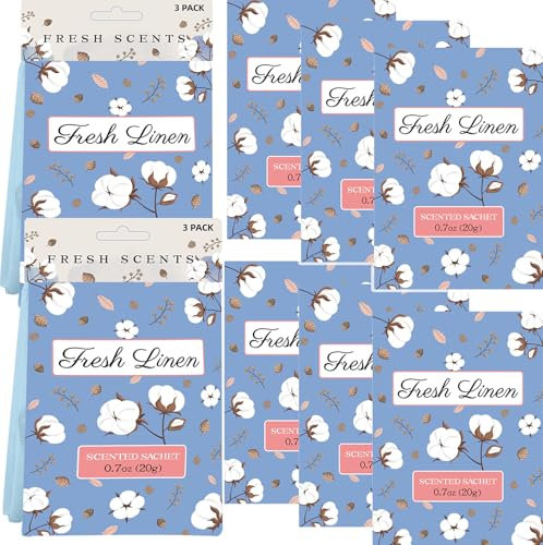 ZINQATUN Wardrobe Fresheners Hanging Sachets – Long-Lasting Fresh Linen Fragrance for Closet, Drawer, and Car – Vermiculite & Natural Essential Oil Wardrobe Air Freshener – Pack of 6