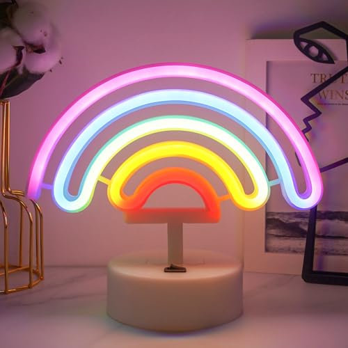 JEMESI Lampe néon arc-en-ciel pour chambre à coucher, veilleuse LED - Alimentée par batterie/USB, lampe arc-en-ciel avec base, décoration pour anniversaire, bar, fête, cadeaux pour enfants