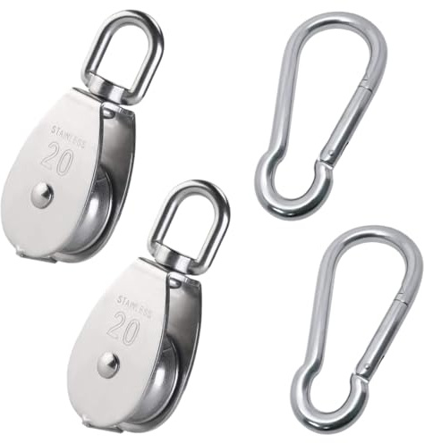 GGUFAY 2 Poulies de Levage M20, Combinées avec 2 Boucles de Serrure en Acier Inoxydable 304 M5, Poulies de Renvoi de Haute Qualité, Charge 75kg