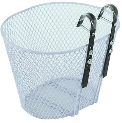 APLVFFZH Cesta de Bicicleta Cesta Delantera Cesta Metálica Resistente Desmontable Estructura Plegable con Ganchos Adecuada para Colocar Compras Transportar per, Blanco