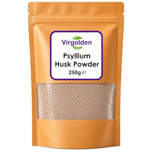 Psyllium Husk Powder 250g by Virgolden - Natural Psyllium Seed Powder, for Mixed with Water, Beverages, & Juices, Vegetarian & Vegan