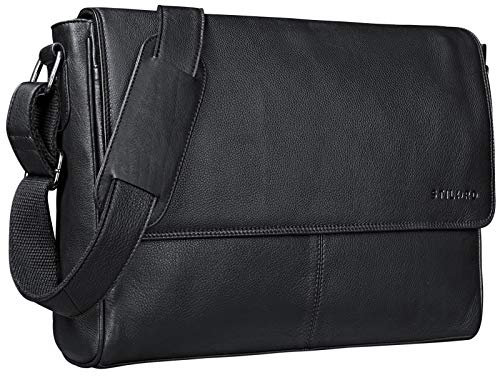 STILORD Umhängetasche aus Echtleder schwarz - 15 Zoll Laptoptasche - Vintage Messenger-Bag - Leder-Kuriertasche 'Oskar'