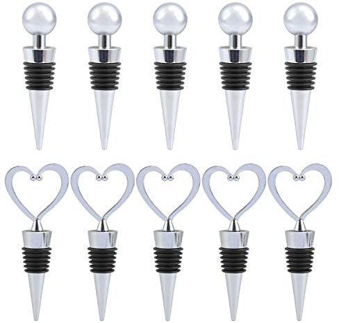 Coolty 10 Stück Wein Weinverschluss Edelstahl Flaschenverschluss (5 Stück Kugelform & 5 Stück Herzform)