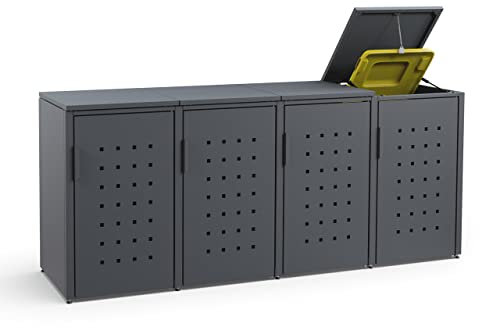 MEISTERBOX – 4er Mülltonnenbox Mülltonnenverkleidung mit Klappdach - 120L - Korpus, Dach & Pfosten Anthrazit