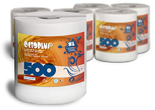 ZPAPER - 6 Monorotoli OCTOPLUS 3000 Strappi totali - Rotoli Asciugatutto 500 strappi con Maniglia carta 100% Pura Cellulosa 2 Veli Bobina Asciugamano. Scatolati