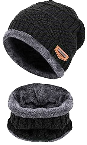 BSITSSS Ensemble Echarpe Bonnet Homme Femme d'hiver, Chapeau Homme Tricoté Tour de Cou Doublure Molleton Doux Cache Cou, Cap Laine Épais Élastique Chauffe-Cou Bonnets,
