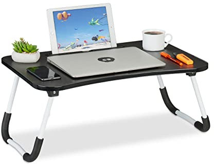 Relaxdays Laptoptisch für Couch, klappbar, Tablethalter, Getränkehalter, Betttisch, HxBxT 26 x 63 x 40 cm, schwarz/weiß