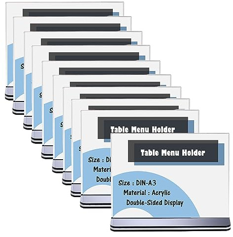 TUKA [10x] A3 Présentoirs de Table, Double Face, avec Base Plate, Paysage A3 Porte Menu Transparent Acrylique, Porte-Brochures Support de Présentation Réception Foires, TKD8204-A3-10x