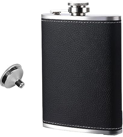 8 Oz Fiaschetta Tascabile Fiaschetta Whisky in Acciaio Inox Fiaschette Portatile con Imbuto per Bar Escursione Camping Barbecue, Nero