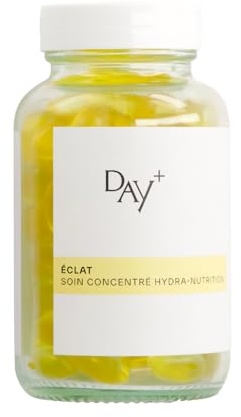 DAY+ | Soin Concentré Hydra-Nutrition | Complément alimentaire Éclat | Répare & Apaise les peaux sensibles, Repulpe la peau | 3 huiles : Chia, Onagre, Bourrache | 30 capsules Vegan