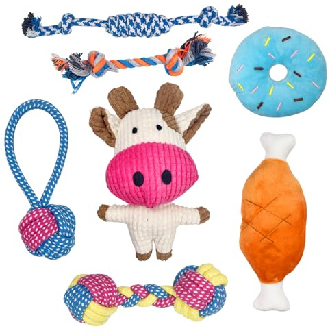 Dunkwckore 7 Stück Hundespielzeug Kleine Hunde, Welpenspielzeug, Spielzeug Hund, Dog Toys, Langlebiges Kauspielzeug und Quietschend Intelligenz Hundekuscheltiere Set, Welpen Bissfestes Kuscheltier