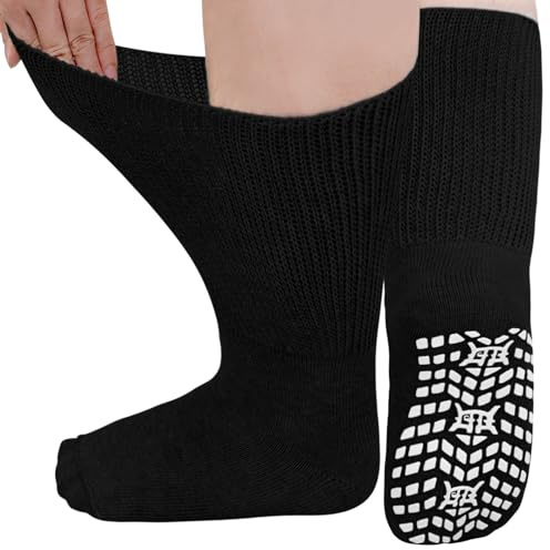 LOFIR Chaussettes Diabétiques Antidérapantes Pour Homme: Chaussettes Sans Elastique Femme Chaussette Non Elastique en Coton Sans Coutures Extra Large Noir 39-46 3 Paires