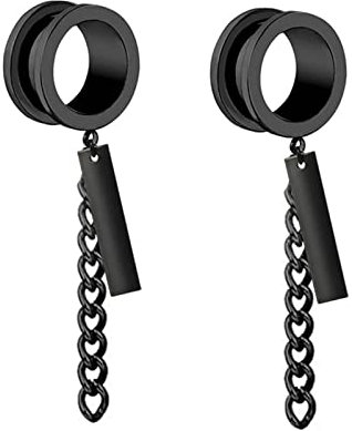 Túnel pendientes de 6 – 25 mm, acero inoxidable, túnel, con cadena y colgante rectangular, juego de 2 unidades, 20mm, Acero inoxidable, No es una piedra preciosa