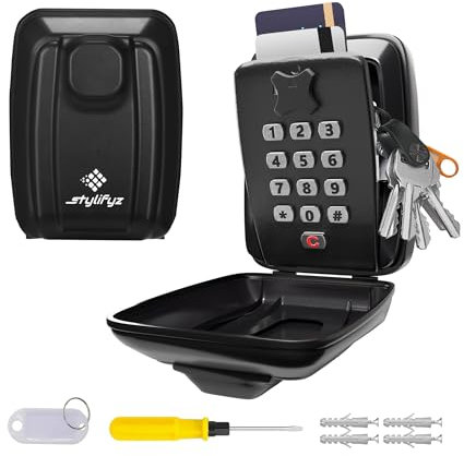 STYLIFYZ Key Safe Wall Mounted Police Approved- 12-Digit Combination Key Lock Box - Waterproof Spare Key Hider -Keysafe Box Outside - Large Capacity Key Safe Outdoor for Home School Garage & Office
