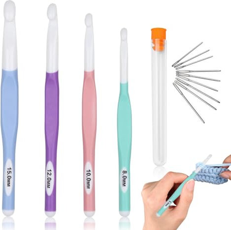 5 Stück Große Häkelnadel Set mit Gummigriff