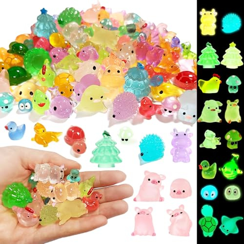 OrgMemory 120 PCS Mini Luminous Resin Animals, 12 Styles, Small Plastic Animal Figures, Tiny Resin Animals for Micro Landscape Fairy Aquarium Dollhouse Decor, Glow in The Dark