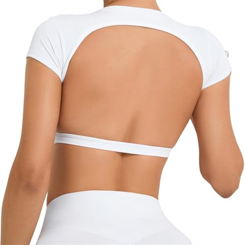 SEAUR Crop Top de Sport Femme Dos Nu Fitness T-Shirt de Sport Femme Manches Courtes Top de Yoga Running Yoga Fille M