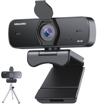 NEWORK 4K Webcam für PC, 4K UHD 1/2.55 Sony Sensor, Autofokus, Datenschutzabdeckung und Stativ, Dual Mikrofon mit Geräuschunterdrückung, Plug&Play, 77°FOV, Webcam für Streaming, Videoanrufe