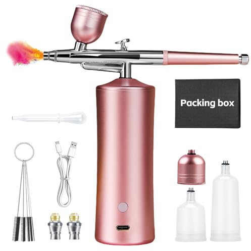 Kit Aérographe, Kit Aérographe Sans Fil, Aerographe, Aérographe Sans Fil, Avec Chargement Usb, Pour Maquillage, Artisanat, Gâteau, Tatouage, Modèle, Décoration D'ongles (Rose)