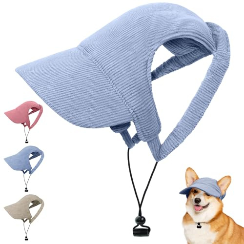 OFFCUP Hunde Baseballmütze Mütze Verstellbar Hunde-Sonnenhut mit Ohrlöchern Outdoor Hundecap Sommer Reise Hut Sonnenhüte Sonnenschutz Sport Sommer-Haustier-Visier für Welpen Katzen (Blau, S)