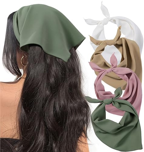 HBselect 4PCS Bandanas for Women Boho Head Bands Tie-Back Triangle Head Scarf Head Kerchief for Girls with 2 Snap Hair Pins